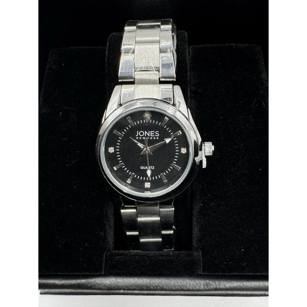 Jones New York Analog Wrist Watch Women 3ATM Silver Tone Black Dial JNYW2419L